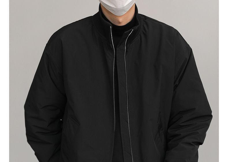 Stand Collar Plain Zip Bomber Jacket Product Image