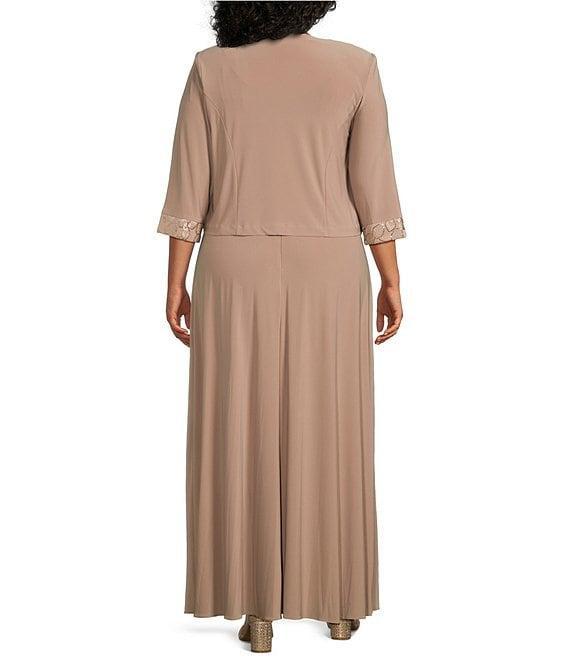 Le Bos Plus Size Embroidered 3/4 Sleeve Square Neck 2-Piece Jacket Dress Product Image