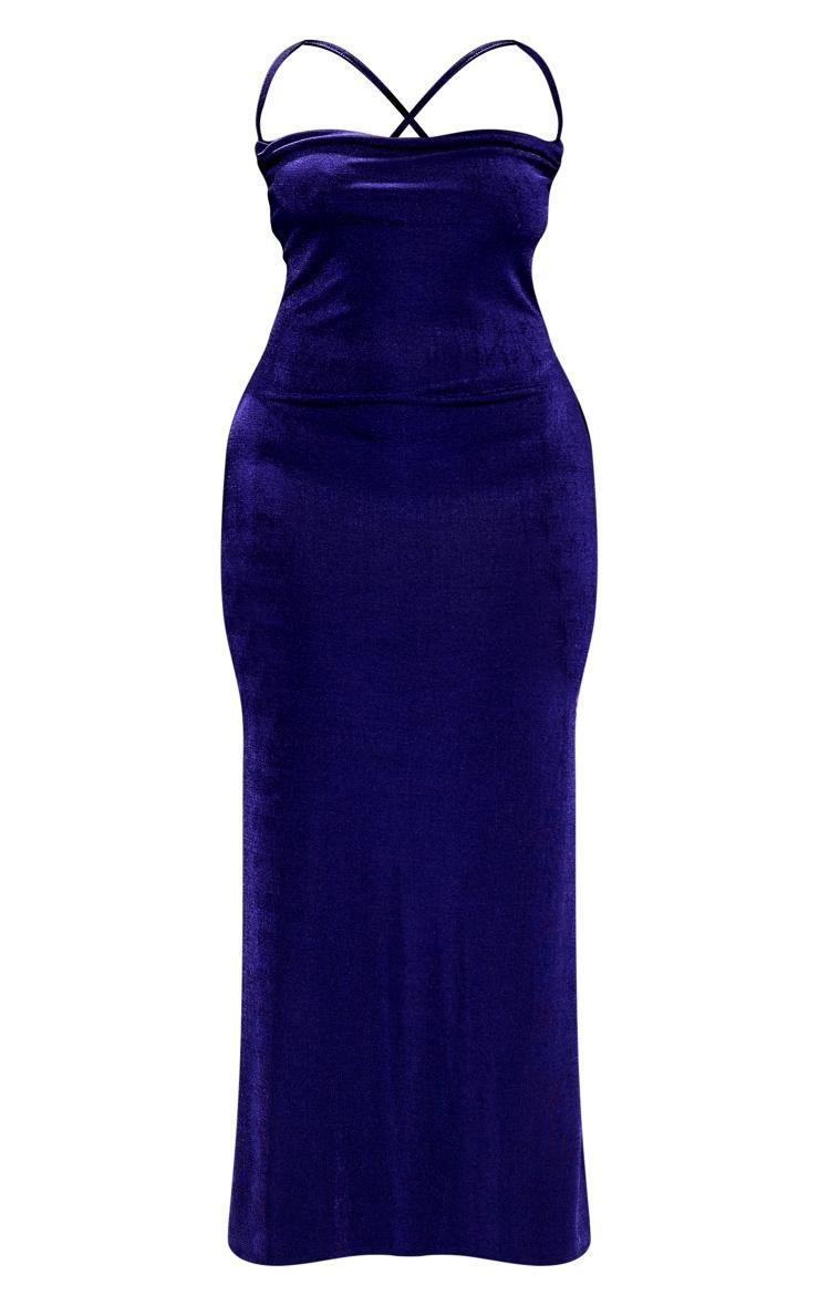 Plus Navy Acetate Low Back Ruched Bum Maxi Dress Product Image
