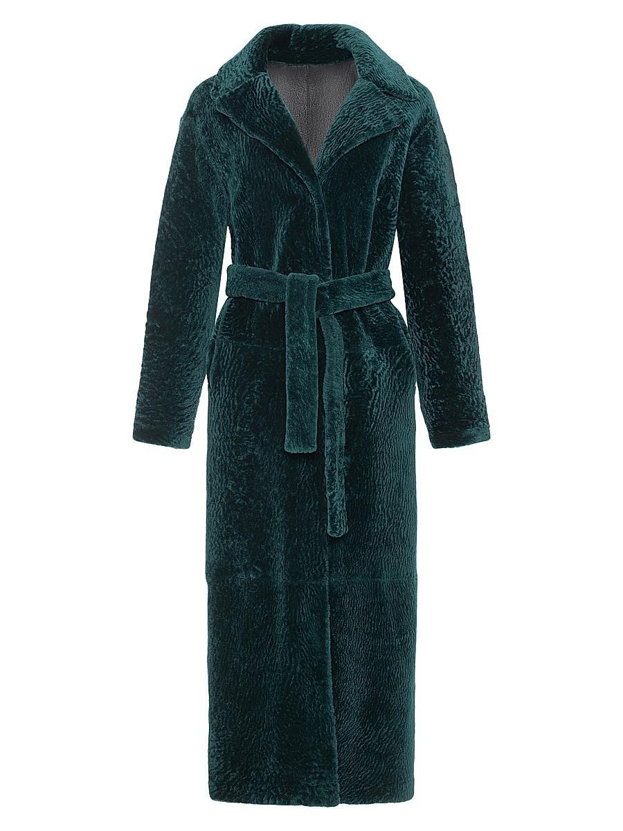 Womens Reversible Textured Shearling Lamb Coat with Side Slits, Belt Product Image