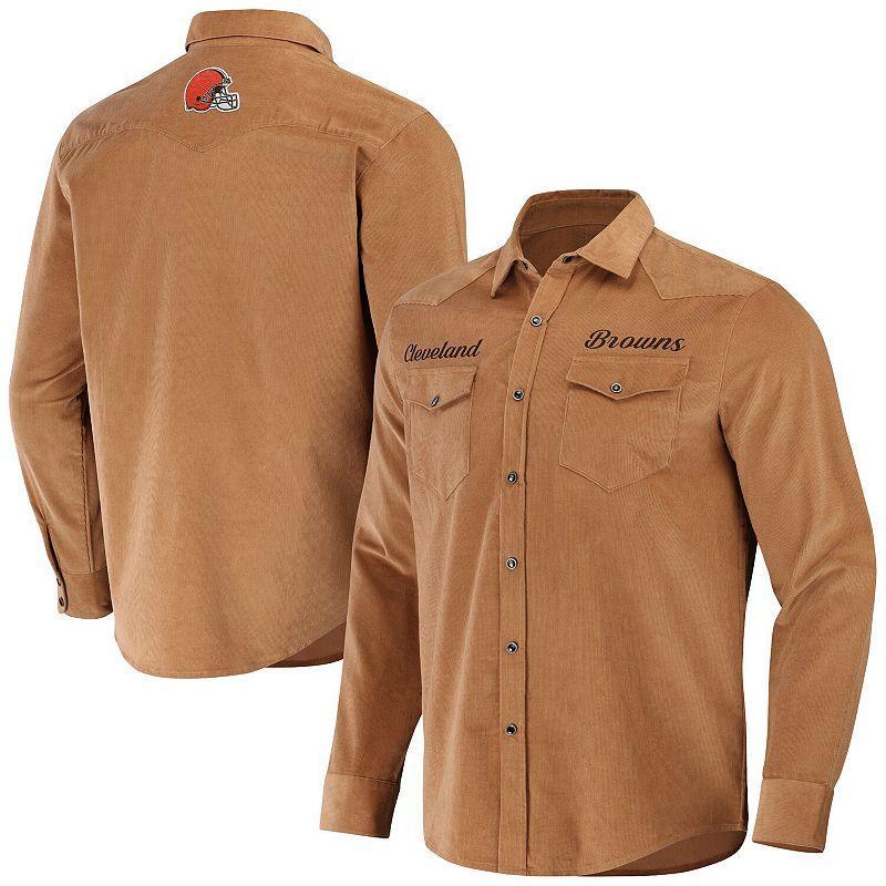 Men's NFL x Darius Rucker Collection by Fanatics Tan Cleveland Browns Western Full-Snap Shirt, Size: XL, Team Product Image