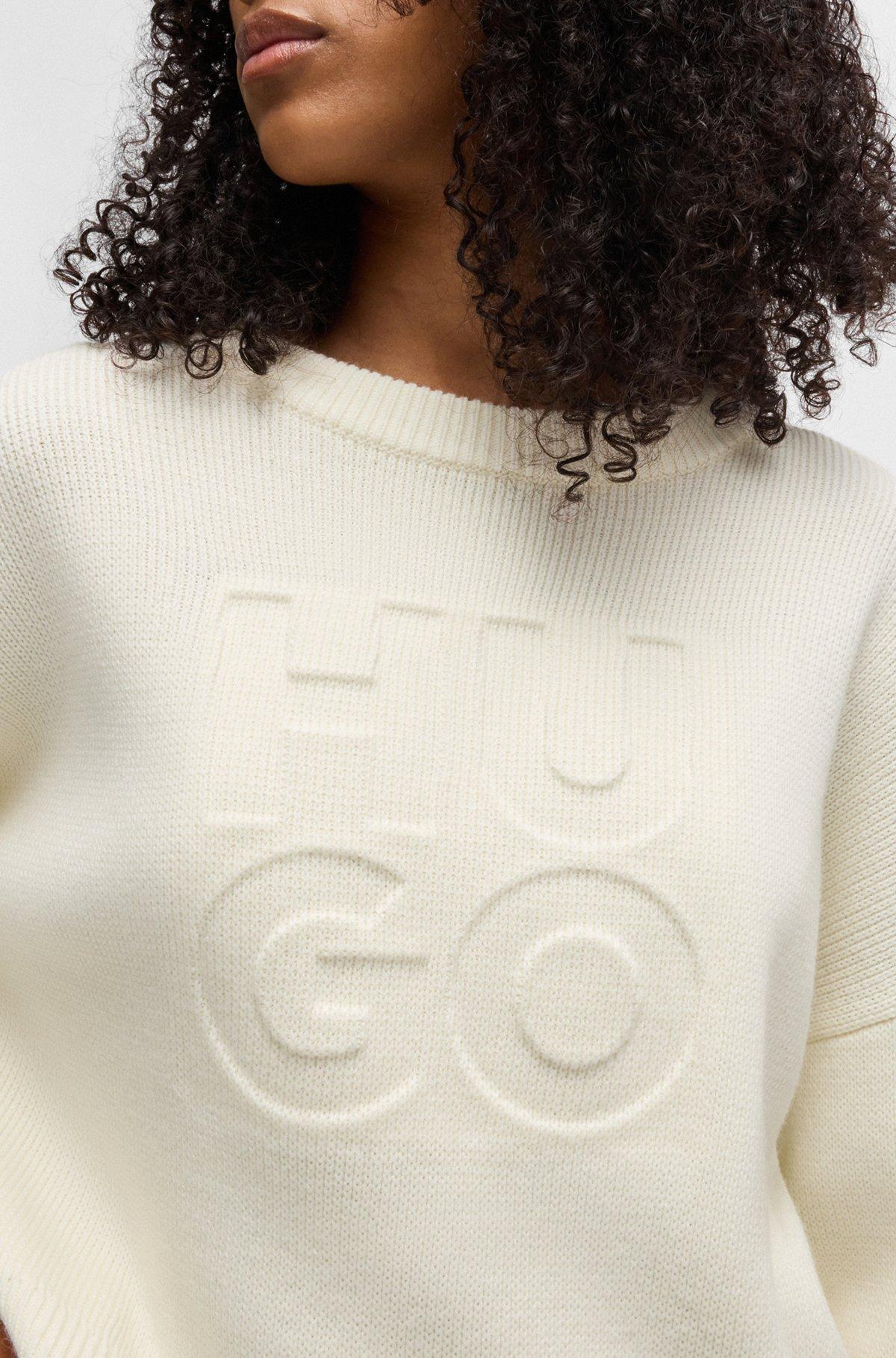 HUGO - Relaxed-fit sweater with embossed logo - White Product Image