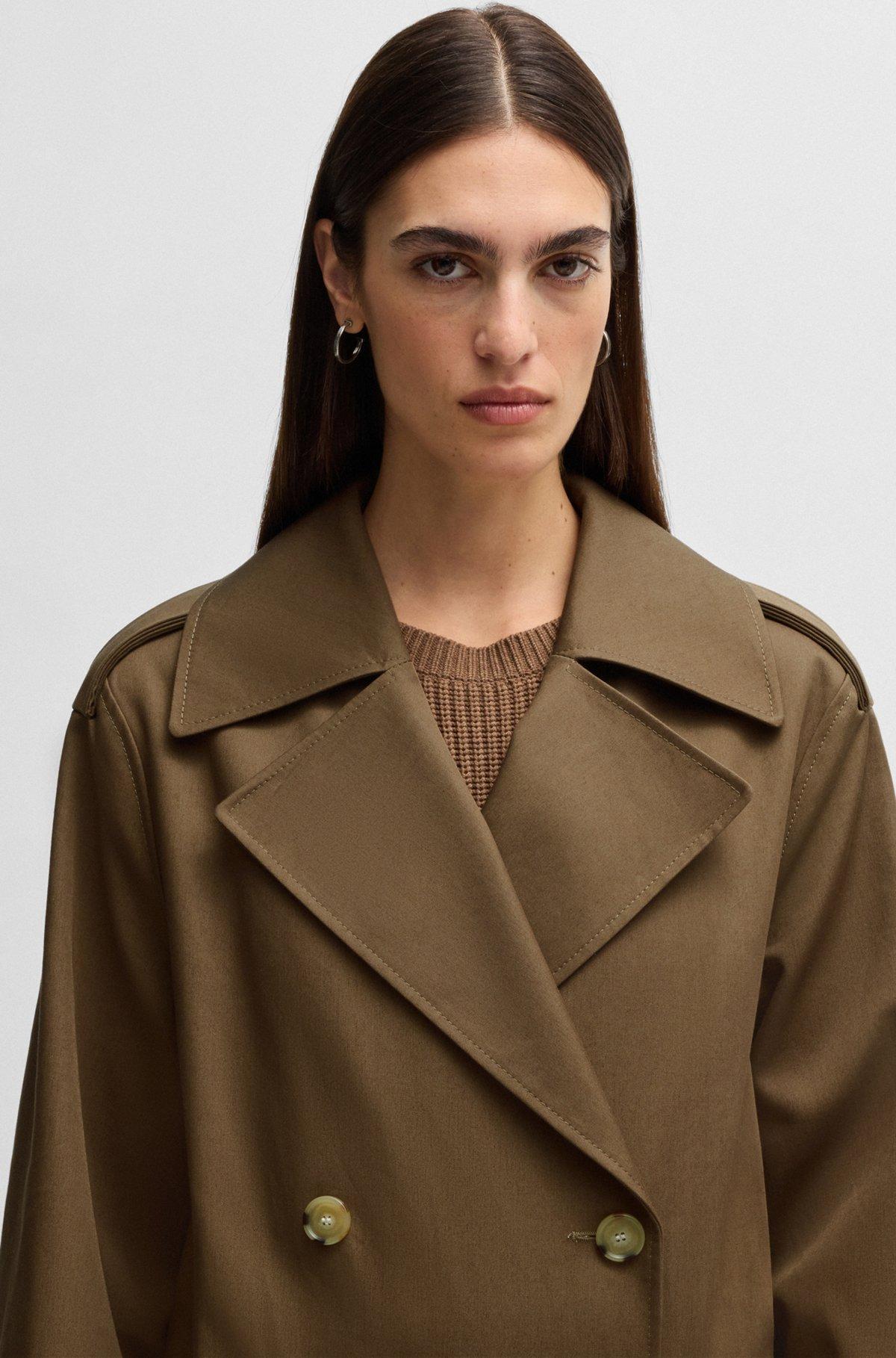 Double-breasted coat in water-repellent cotton Product Image
