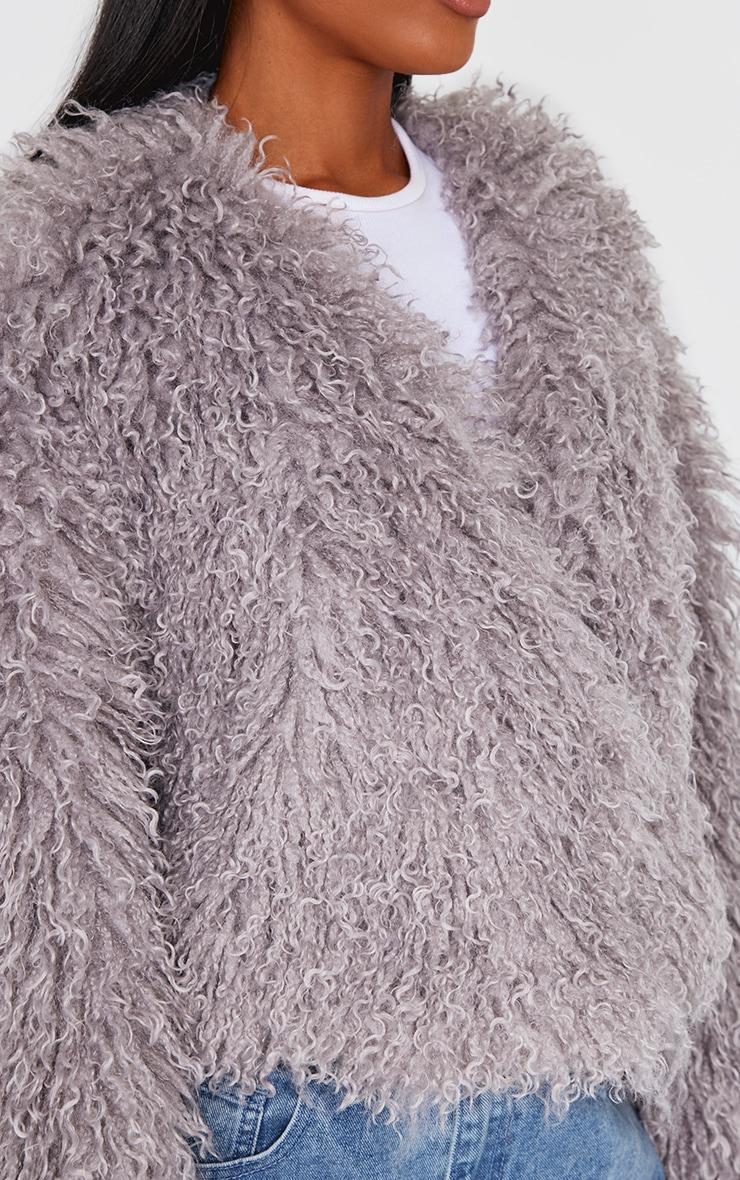  Grey Cropped Faux Fur Coat Product Image