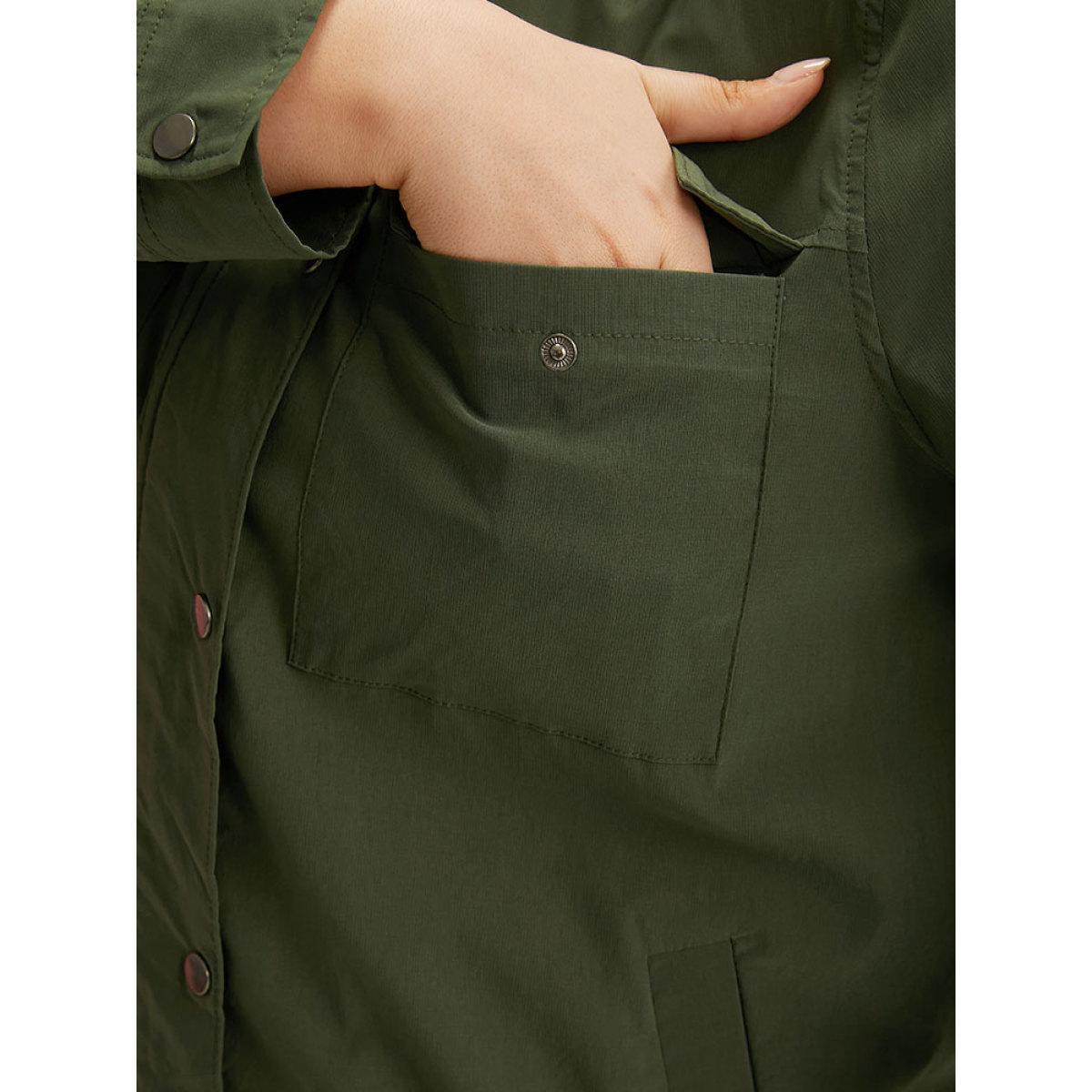 Plus Size Plain Drawstring Hem Zipper Fly Flap Pocket Jacket Women Sage Plain Pocket Everyday Jackets BloomChic 12/L Product Image