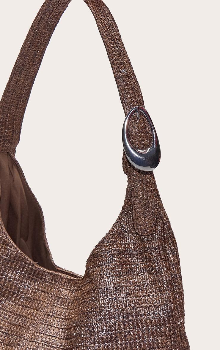 Chocolate Raffia Silver Buckle Large Tote Bag Product Image