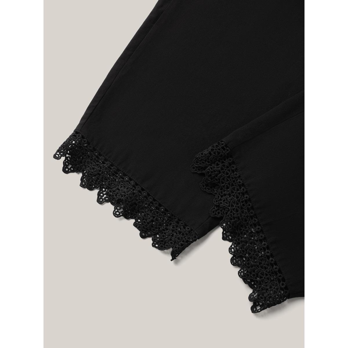 Plus Size Drawstring Scalloped Lace Hem Pants Women Black Casual Straight Leg Mid Rise Everyday Pants BloomChic 18-20/2X Product Image