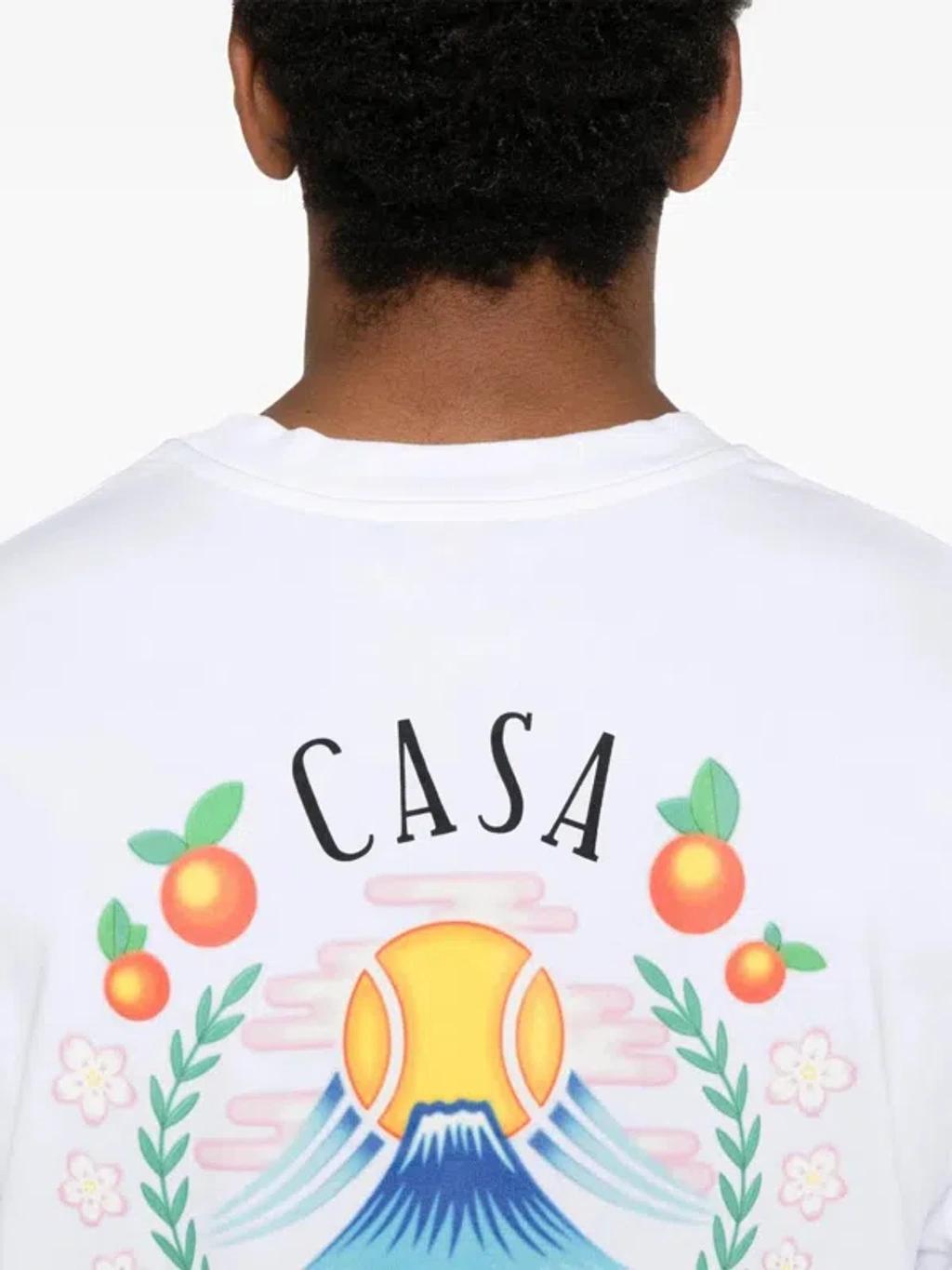 CASABLANCA T-shirt Girocollo Con Logo Sul Fronte In Cotone Bianca Uomo In Neutral Product Image