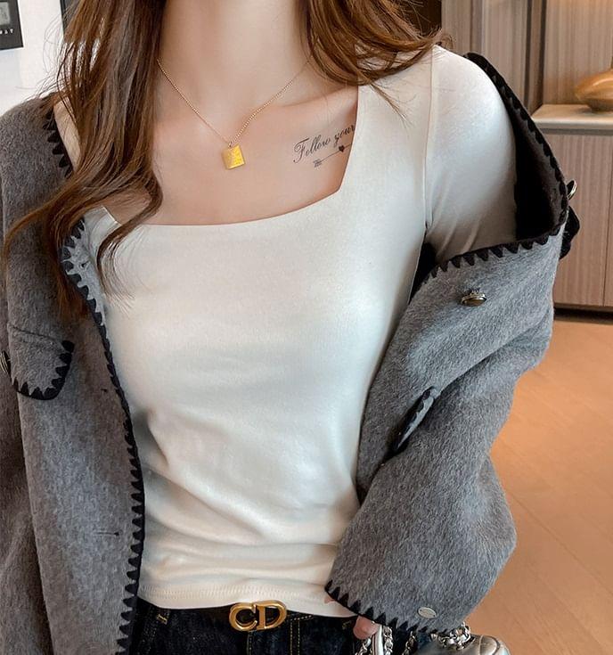 Long-Sleeve Square Neck Slim Fit Tee Product Image