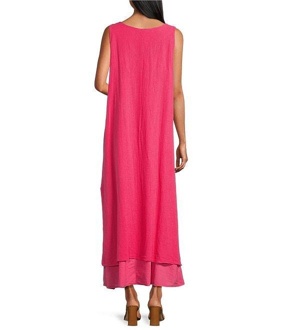 M Made in Italy Cotton Linen Blend V-Neck Sleeveless Hi-Low Dress Product Image