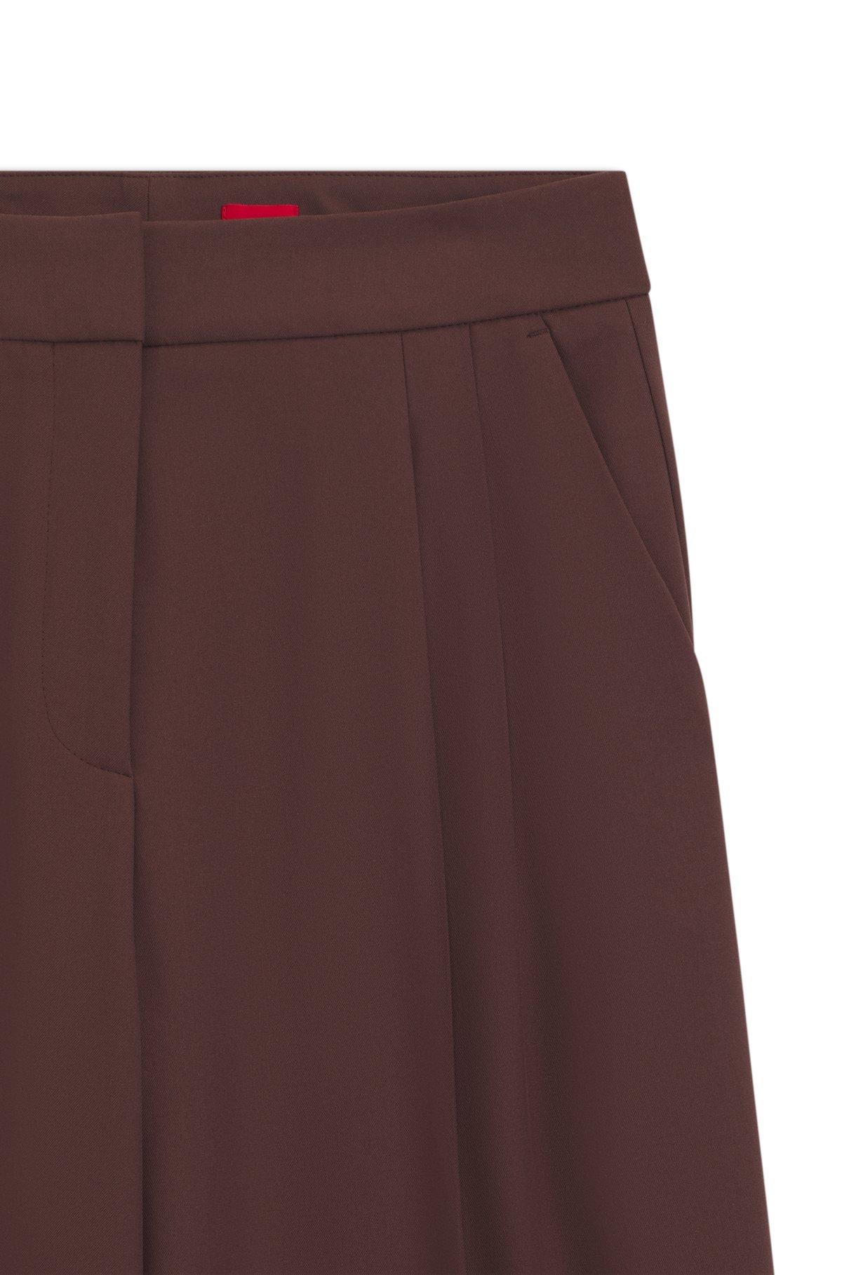 HUGO - Relaxed-fit pants in stretch fabric with wrap effect - Dark Brown Product Image
