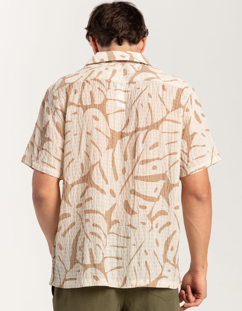RSQ Mens Texture Leaf Camp Shirt - TAN Product Image