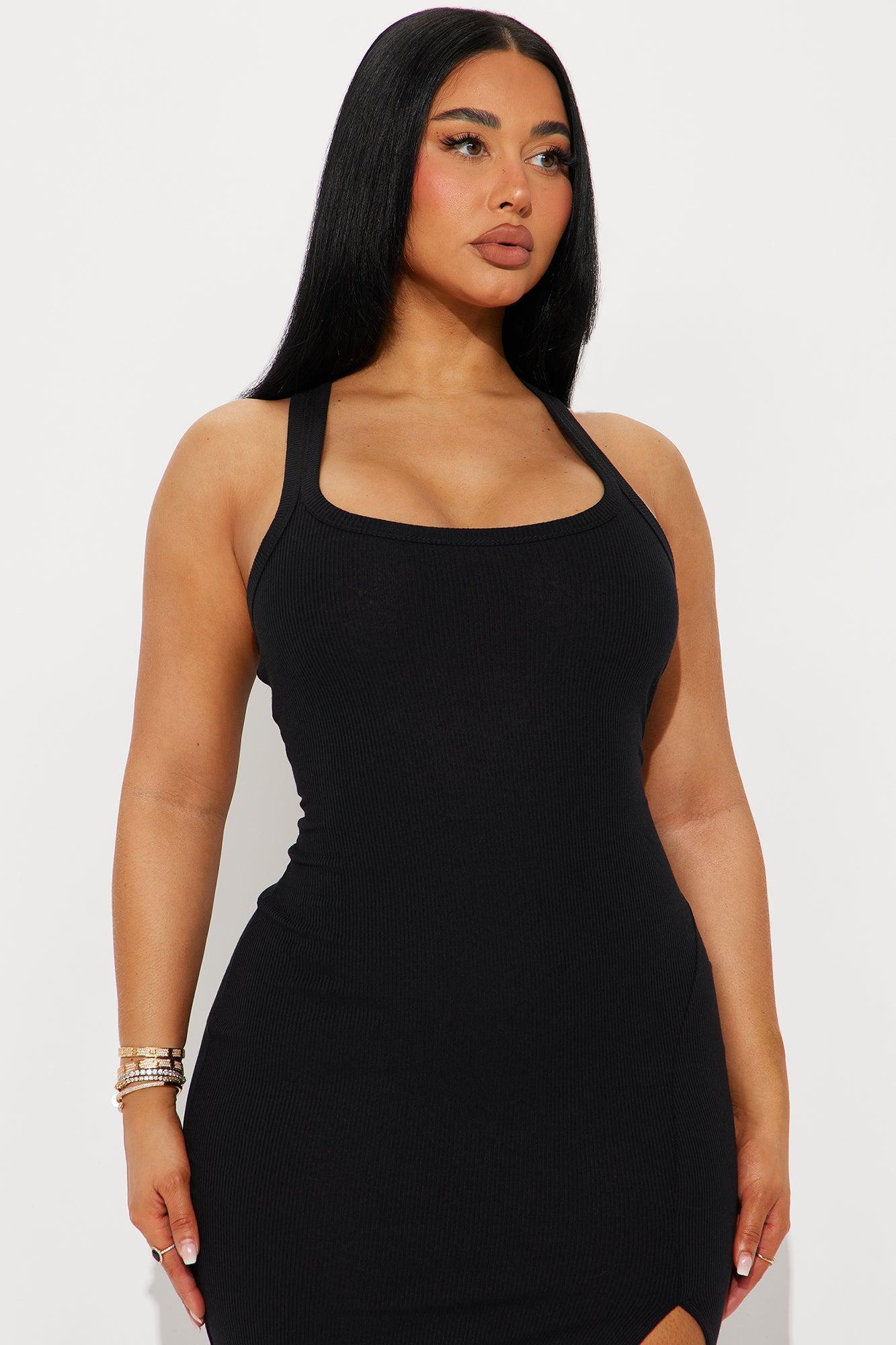 Hana Ribbed Midi Dress - Black Product Image