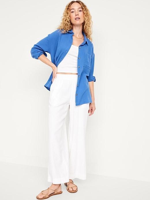 Crinkle Gauze Loose Button-Down Shirt Product Image
