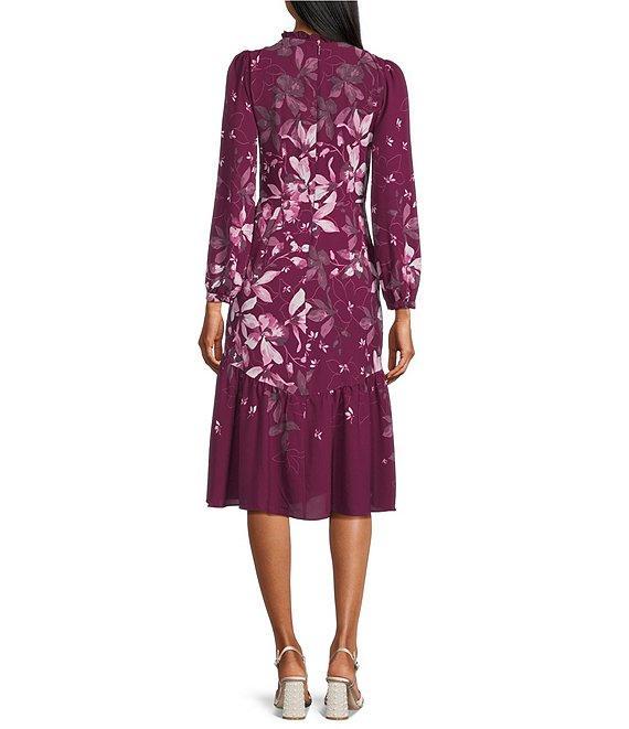 Maggy London Mock Neck Long Sleeve Floral Print Fit and Flare Midi Dress Product Image