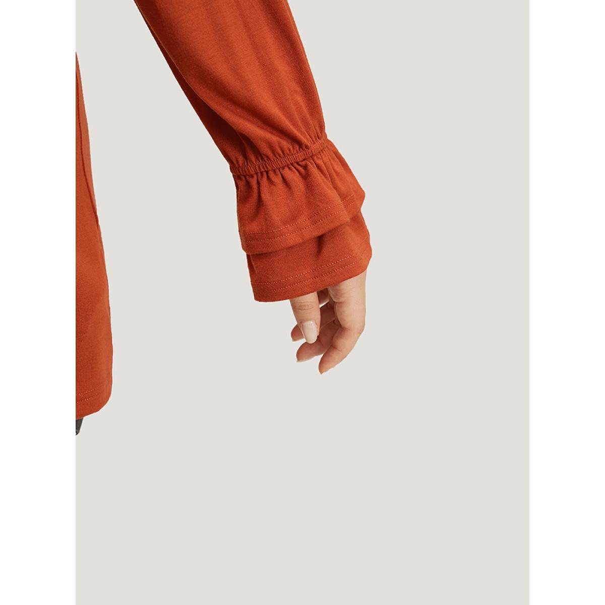 Plus Size Halloween Solid V Neck Layered Sleeve T-shirt Rust Women Elegant Plain Plain V-neck Festival-Halloween T-shirts BloomChic 18-20/2X Product Image