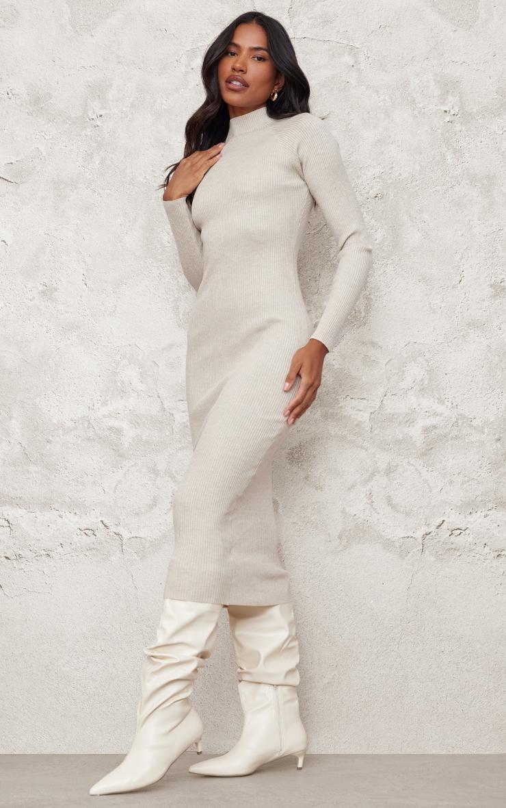 Stone Turtle Neck Knitted Bodycon Maxi Dress Product Image