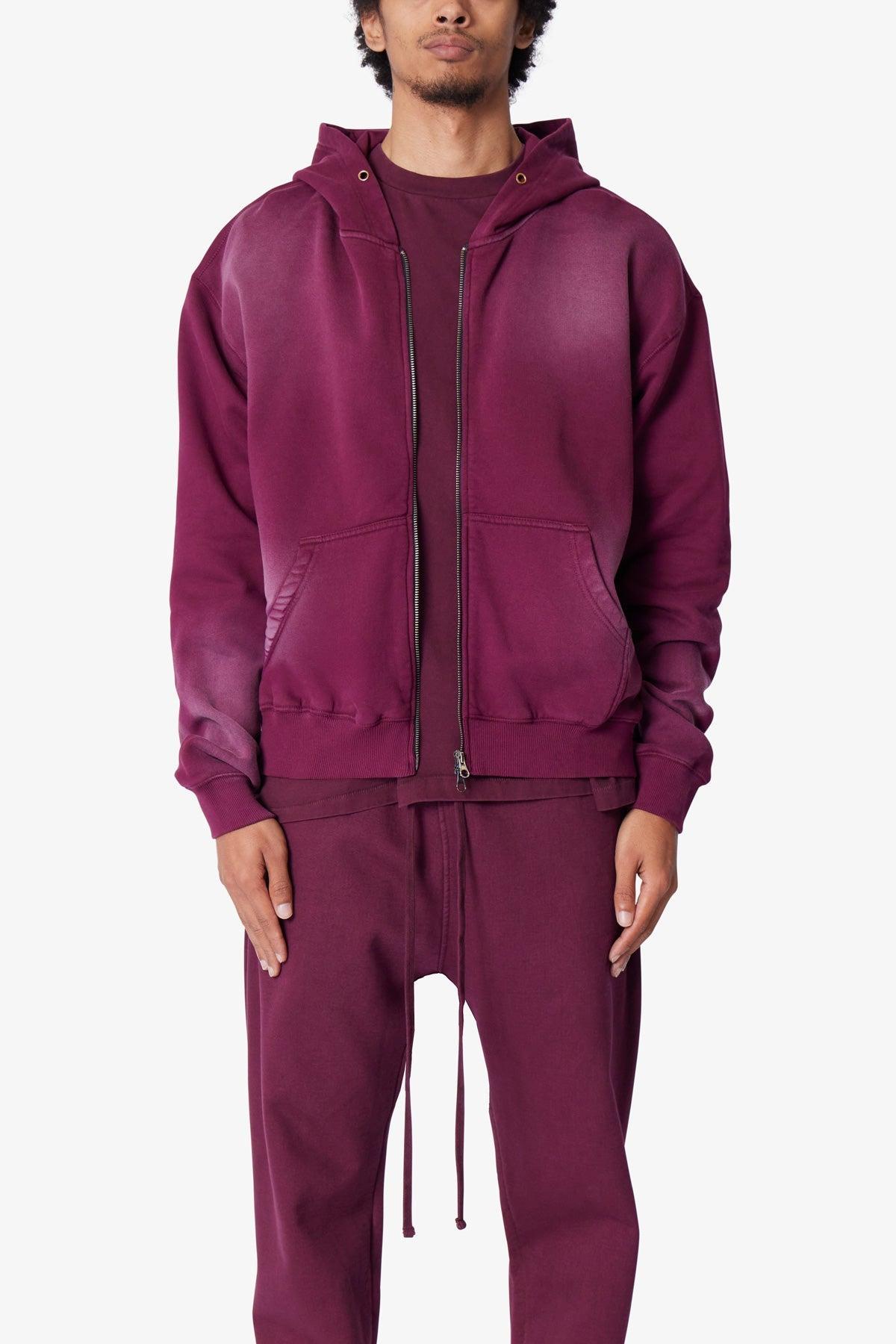 Faded Basic Zip Up Hoodie - Burgundy Product Image