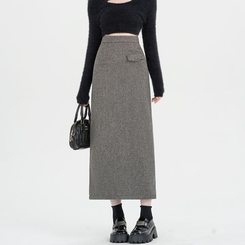 High Rise Plain Midi H-Line Skirt Product Image