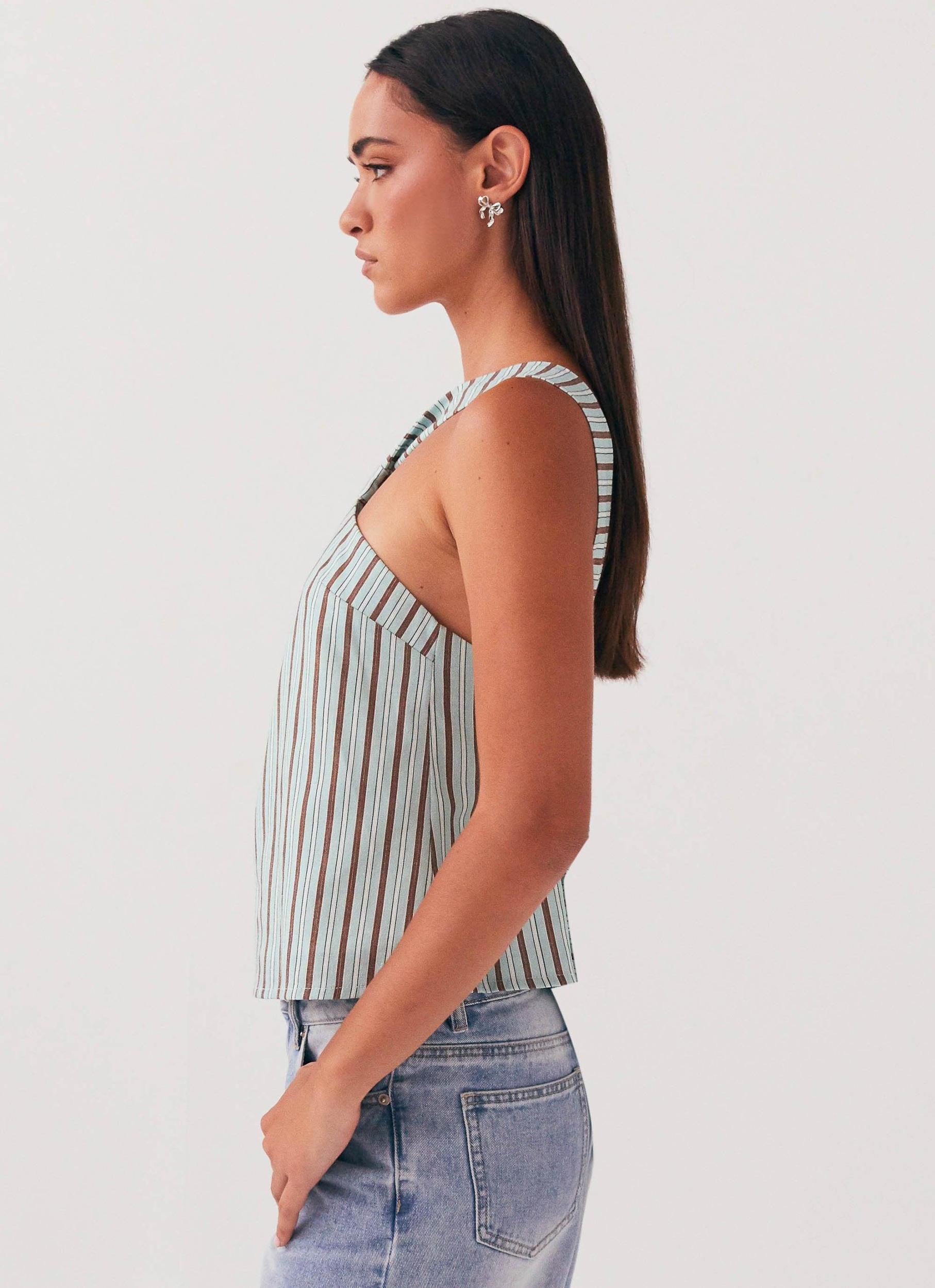 Keira Linen Top - Coastal Stripe Product Image