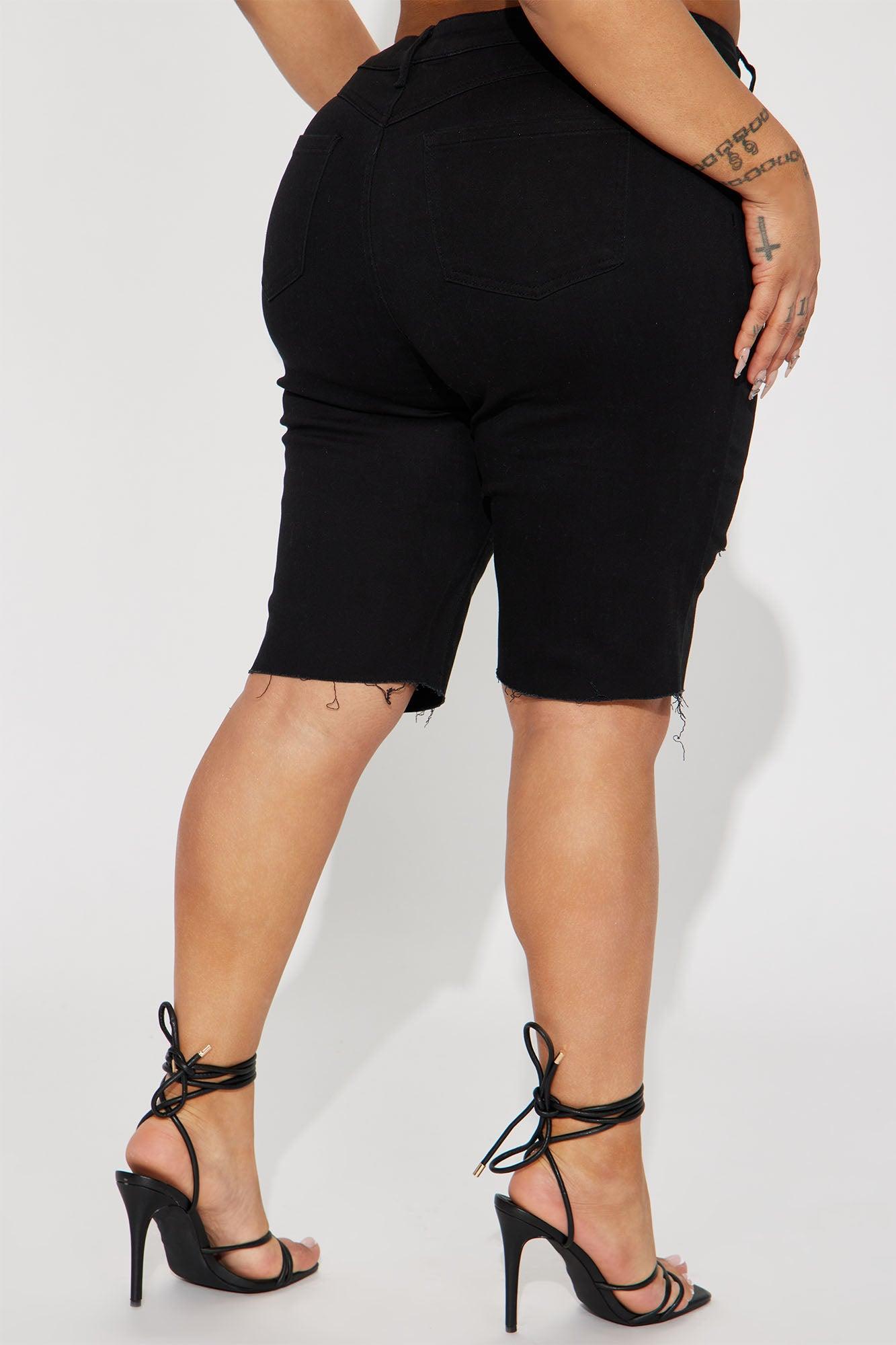 Feeling Lucky Stretch Denim Bermuda Shorts - Black Product Image