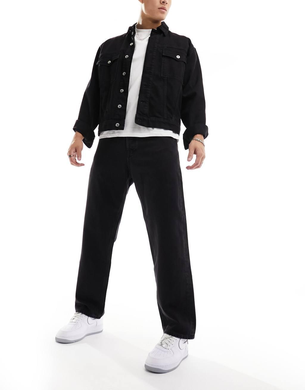 Jack & Jones Alex baggy fit rigid jeans in black Product Image