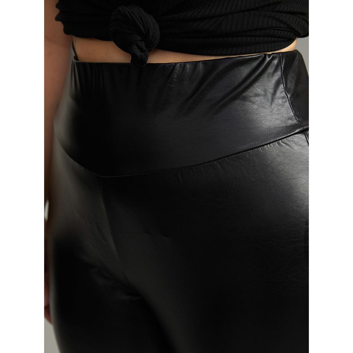Plus Size PU Wideband Waist Skinny Leggings Women Black Glamour High stretch Skinny High Rise Going out Leggings BloomChic 12/L Product Image