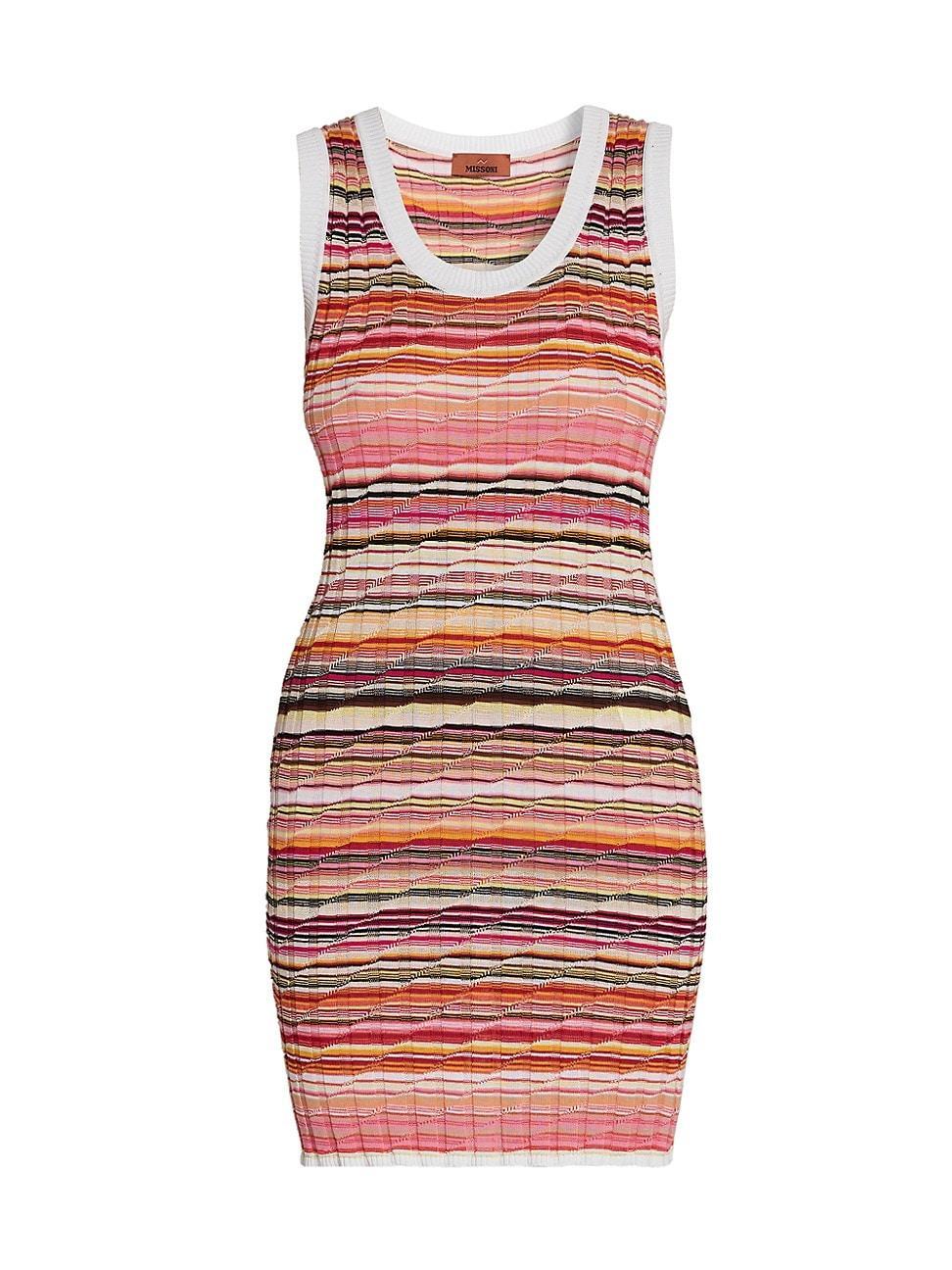 Womens Striped Cotton-Blend Knit Scoopneck Minidress Product Image