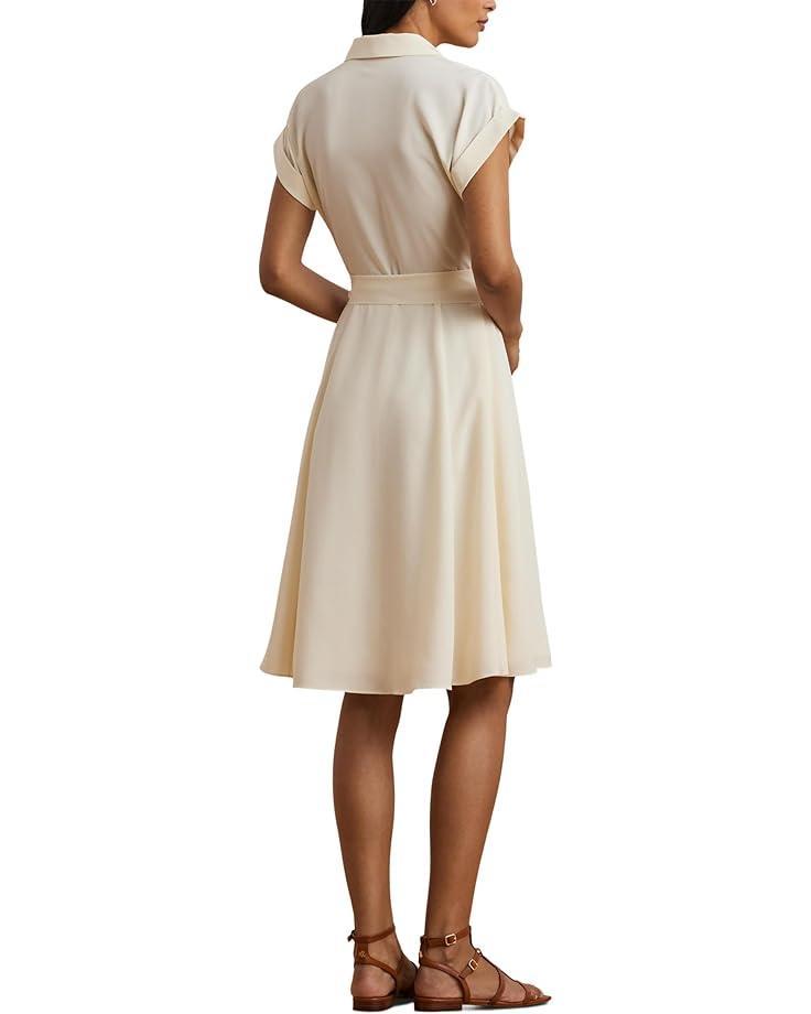 Polka-Dot Belted Crepe Tie-Neck Dress Product Image