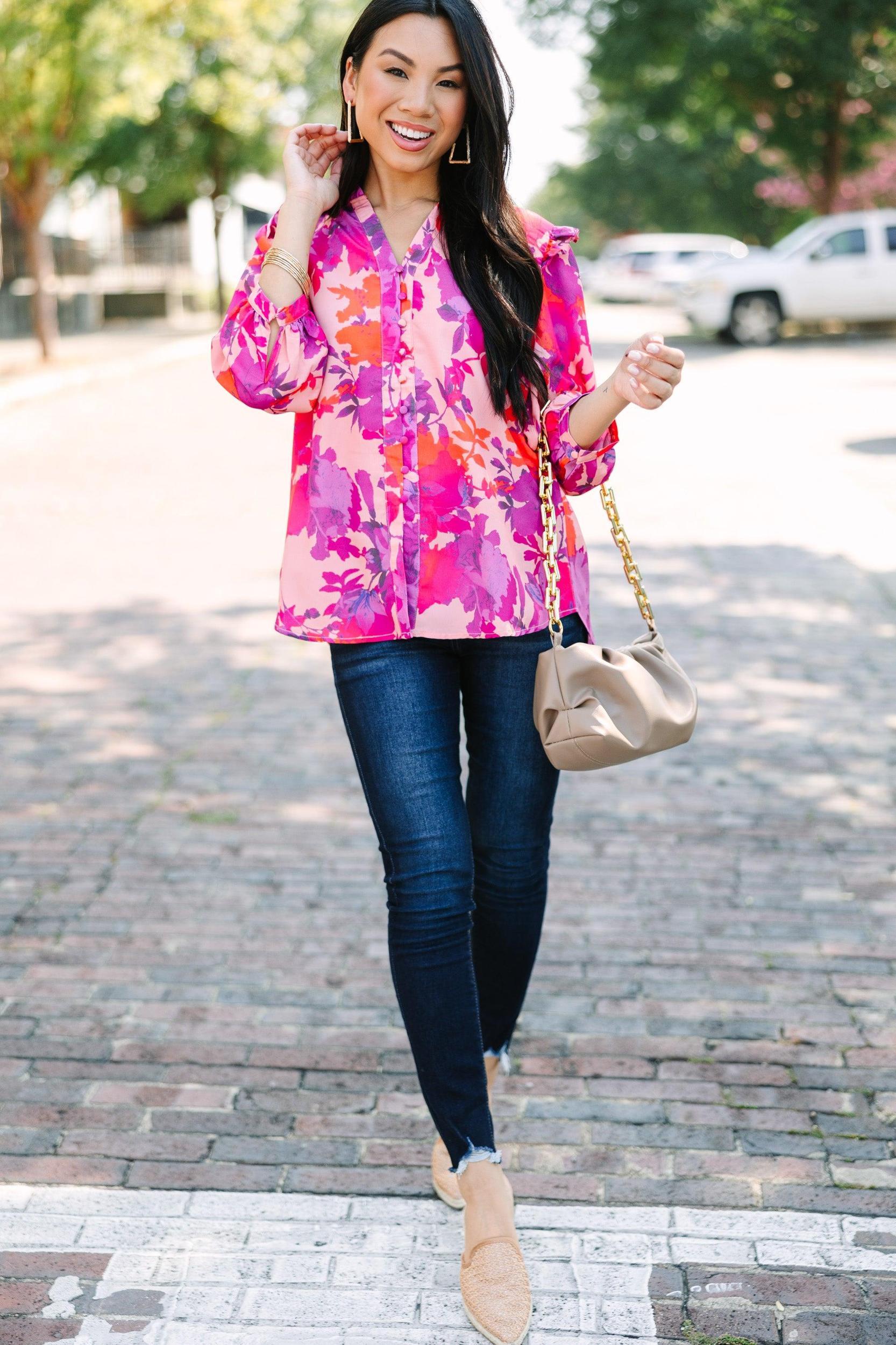 Do What's Right Fuchsia Pink Floral Blouse Female Product Image