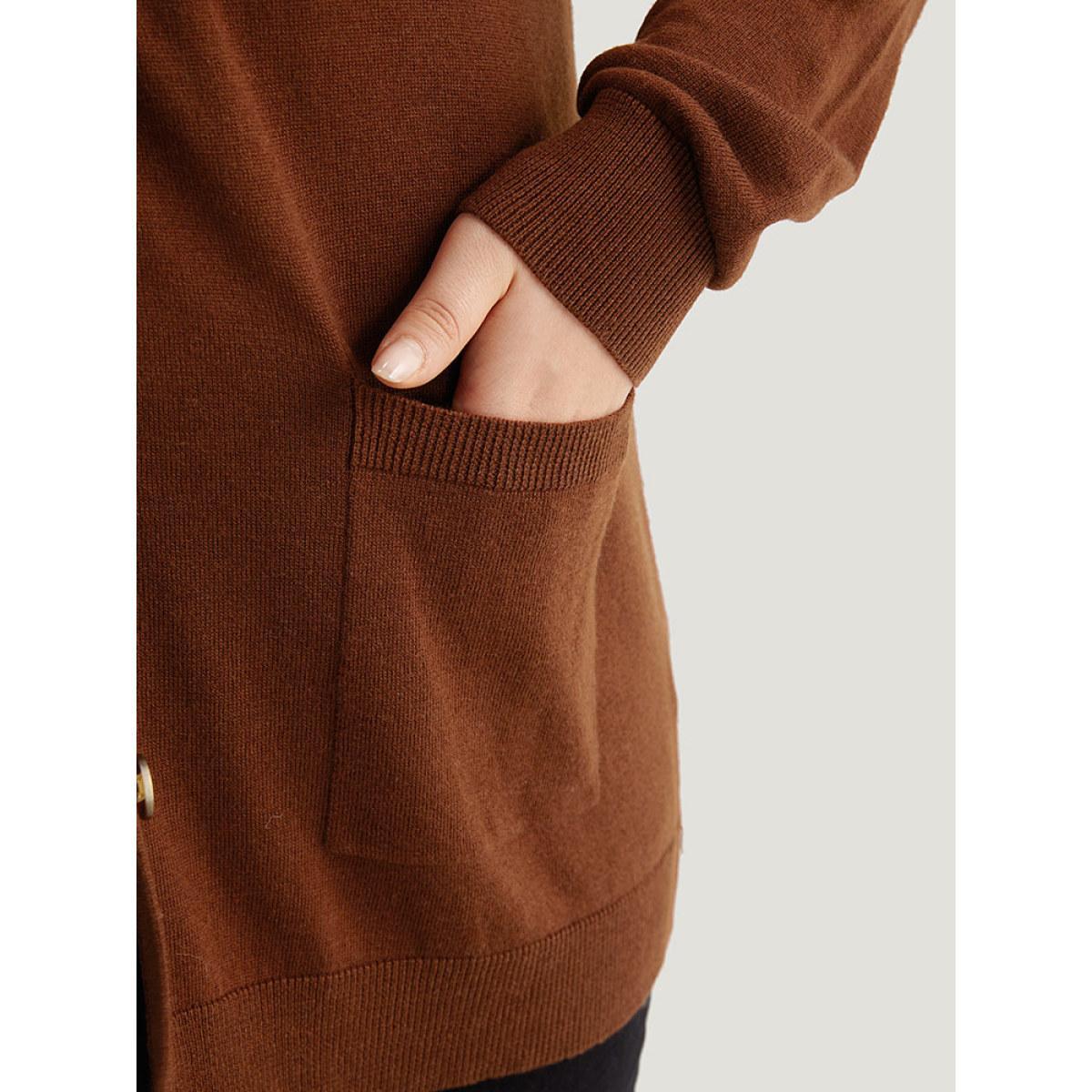 Plus Size Supersoft Essentials Button Up Patched Pocket Cardigan Maroon Women Casual Loose Long Sleeve Everyday Cardigans BloomChic 26/4X Product Image