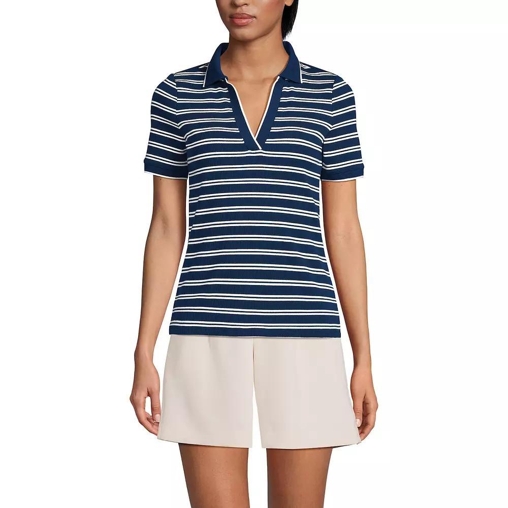 Petite Lands' End Short Sleeve Polished Rib Polo, Women's, Size: XS Petite, Ivory Vibrant Green Product Image
