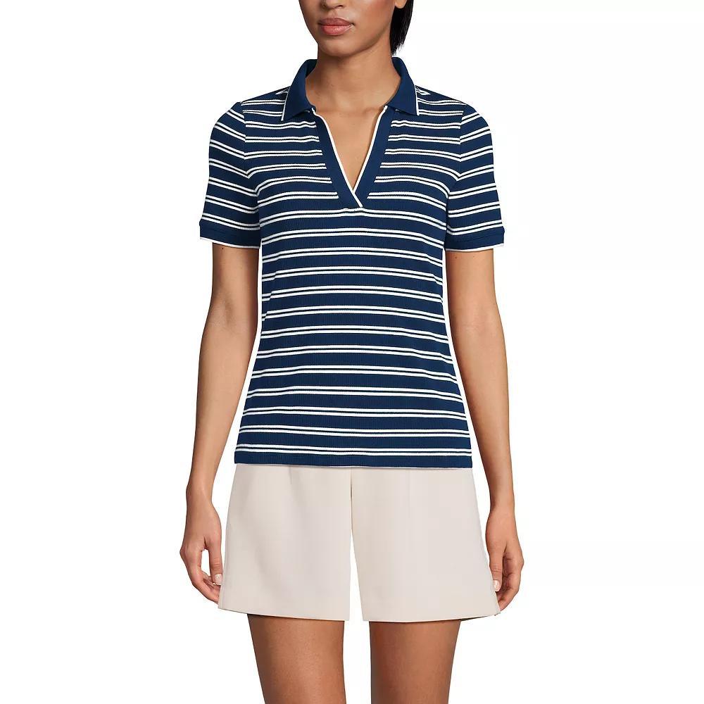 Petite Lands' End Short Sleeve Polished Rib Polo, Women's, Size: XS Petite, Ivory Vibrant Green Product Image