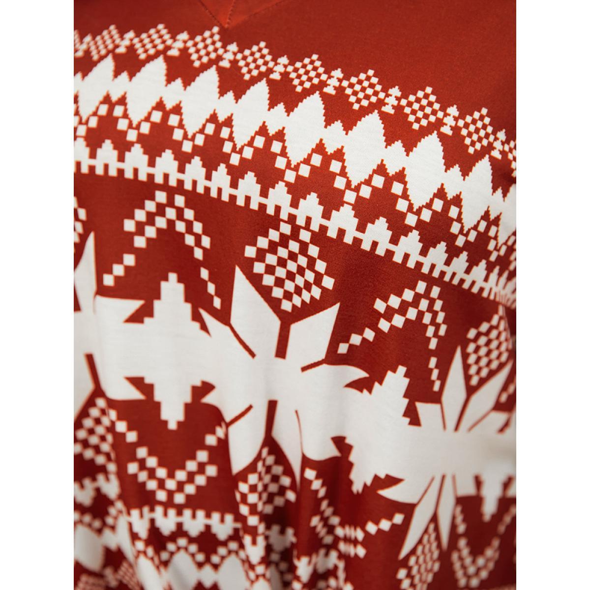 Plus Size Snowflake Print Twist Front Sweatshirt Women Raspberry Elegant Printed V-neck Dailywear Sweatshirts BloomChic 12/L Product Image