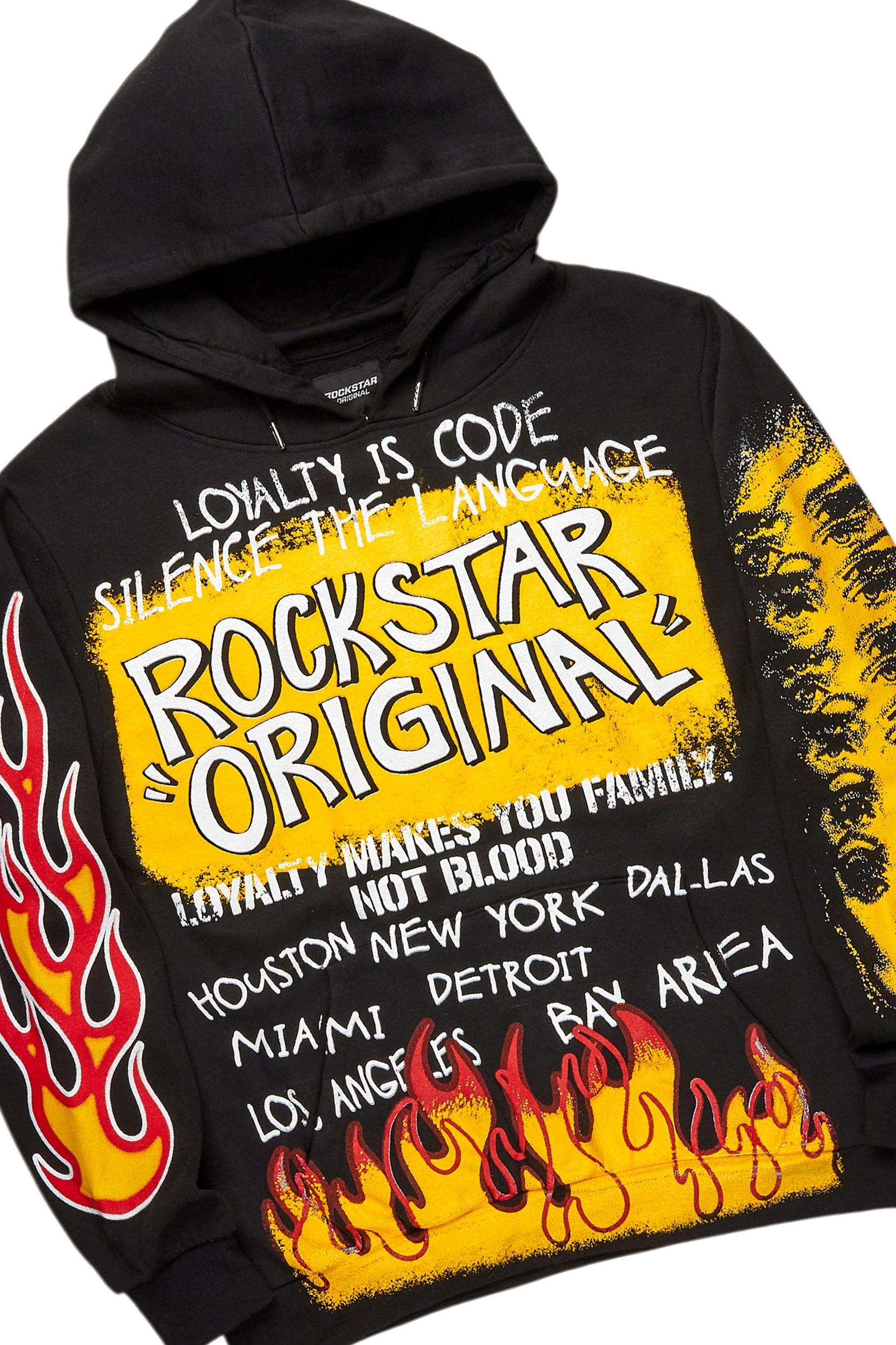 Beno Black/Yellow Stacked Flare Hoodie Track Set Male Product Image