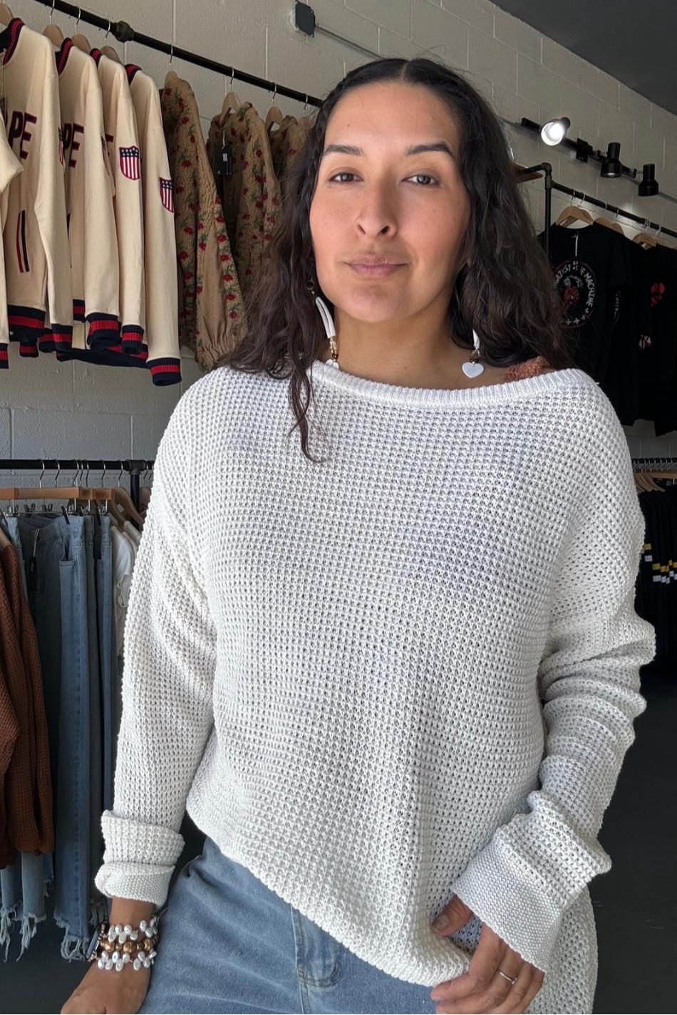 Women's Loose Fit Slant Neck Knit Top Product Image