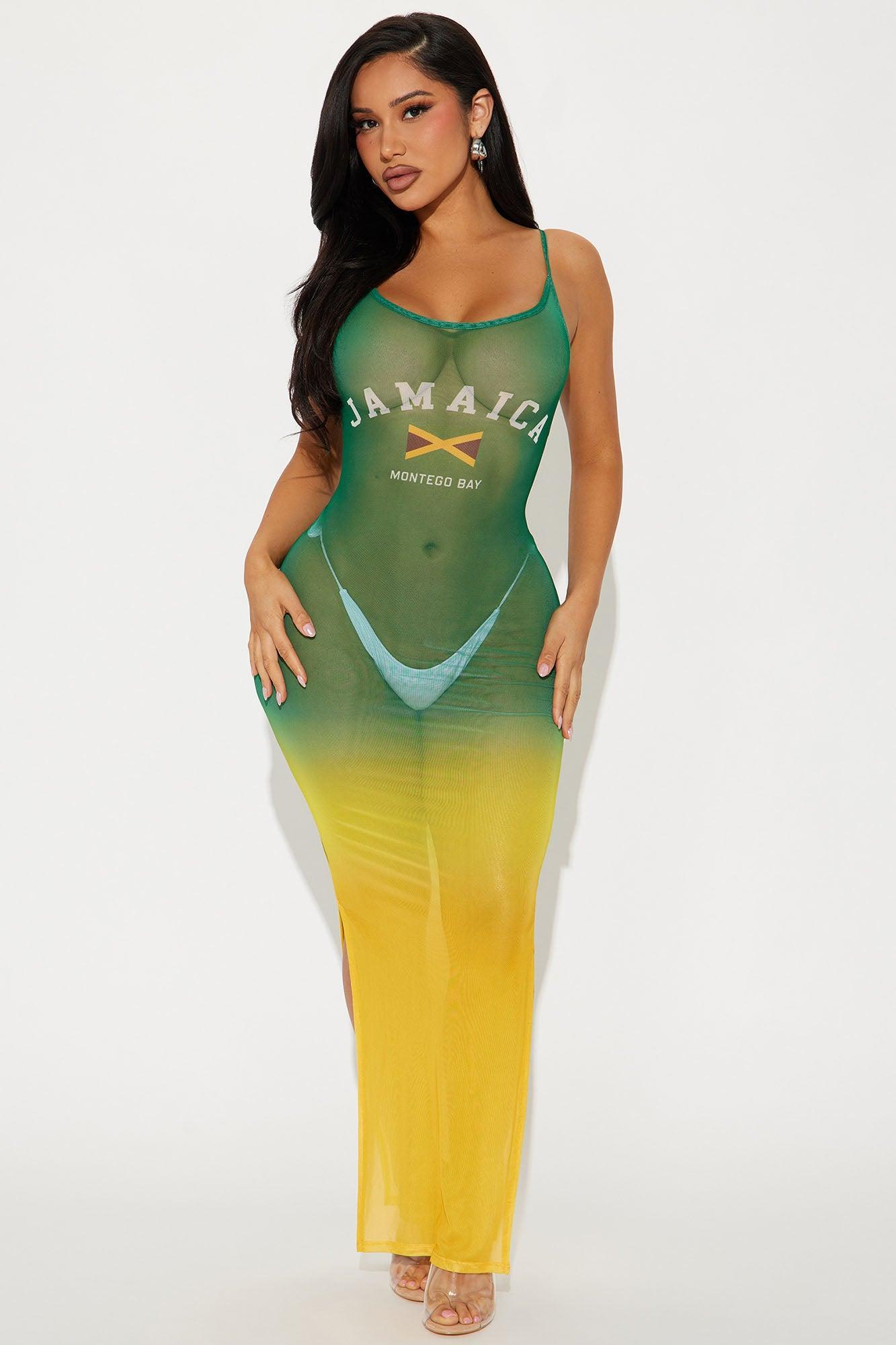 Jamaica Athletics Cover Up Maxi Dress - Green/combo Product Image
