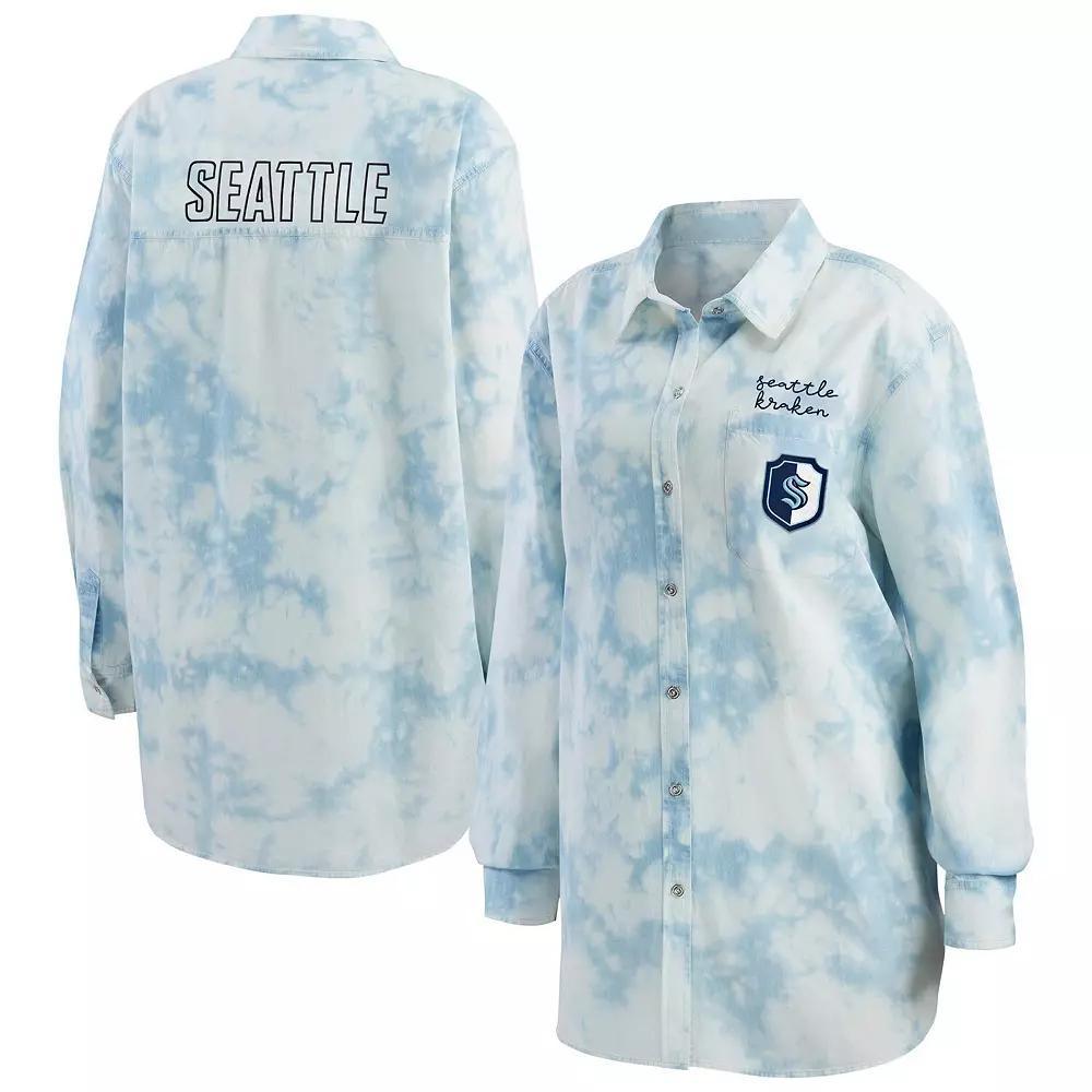Women's WEAR by Erin Andrews White Vegas Golden Knights Oversized Tie-Dye Button-Up Denim Shirt, Size: XL, Lvk White Product Image