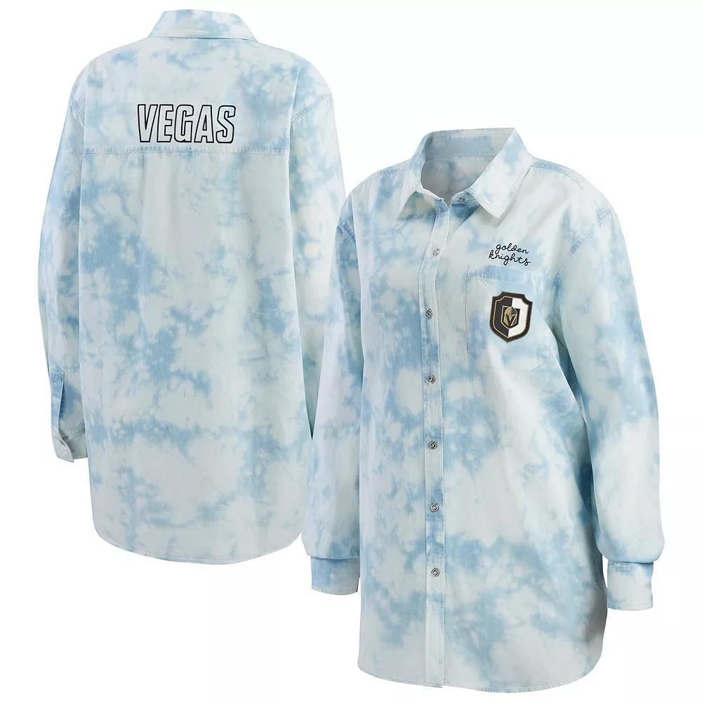 Women's WEAR by Erin Andrews White Vegas Golden Knights Oversized Tie-Dye Button-Up Denim Shirt, Size: XL, Lvk White Product Image