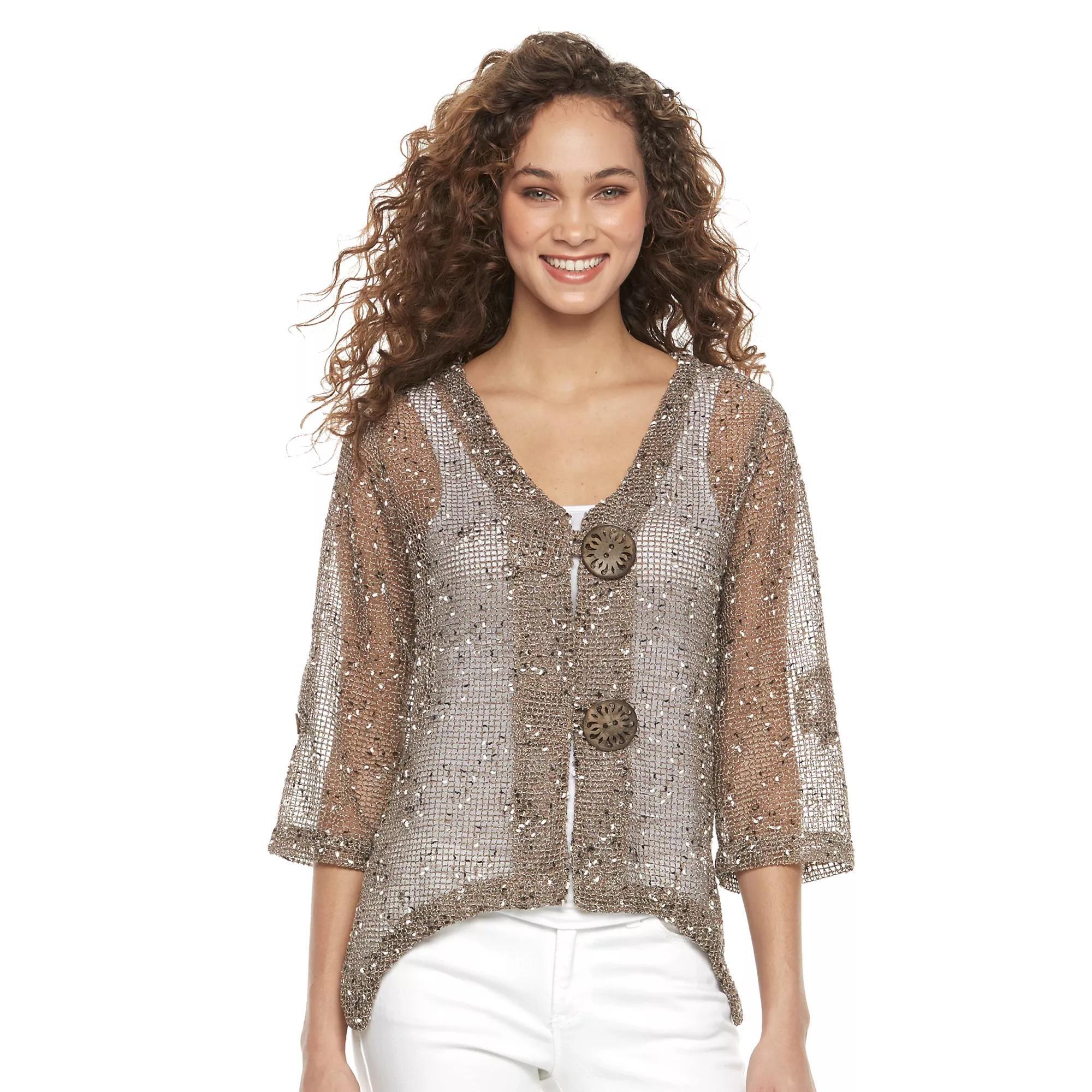 Womens Nina Leonard Button Knit Cardigan Brown Product Image