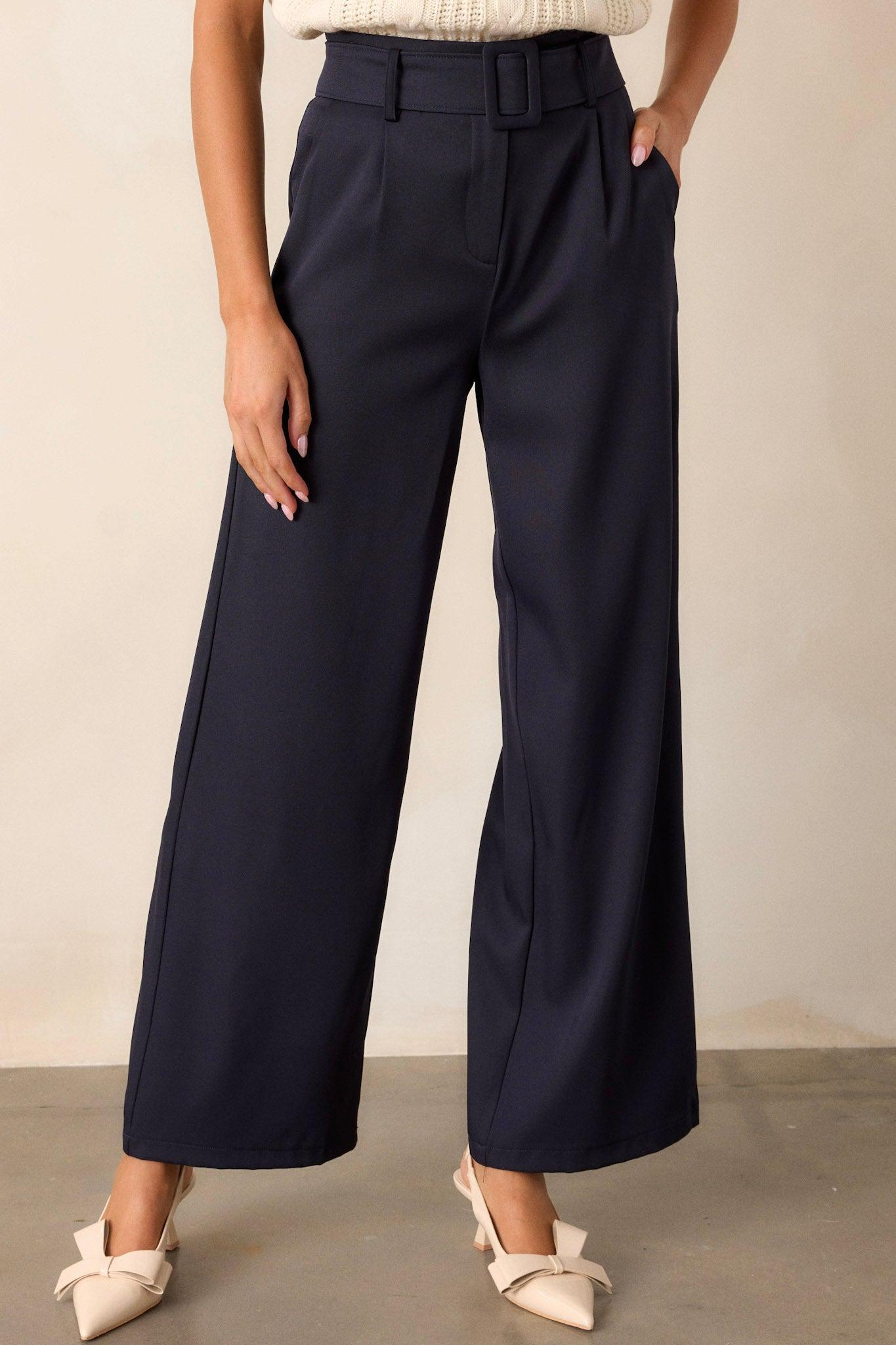 Gone Again Navy Belted Pants Product Image