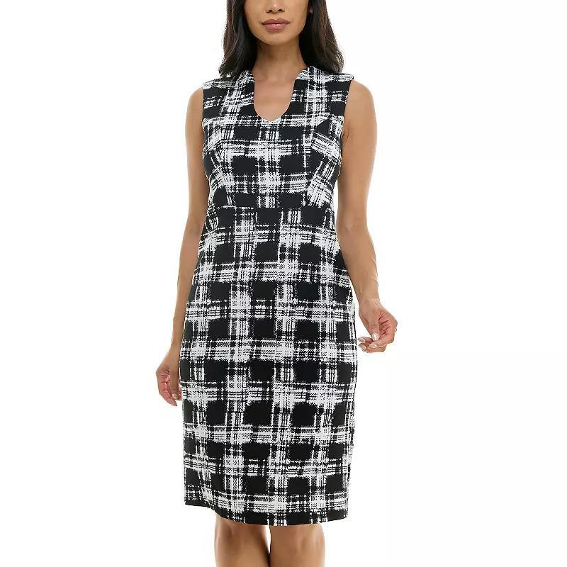 Women's Nina Leonard U-Neck Midi Sheath Dress, Size: XL, Black Red Product Image