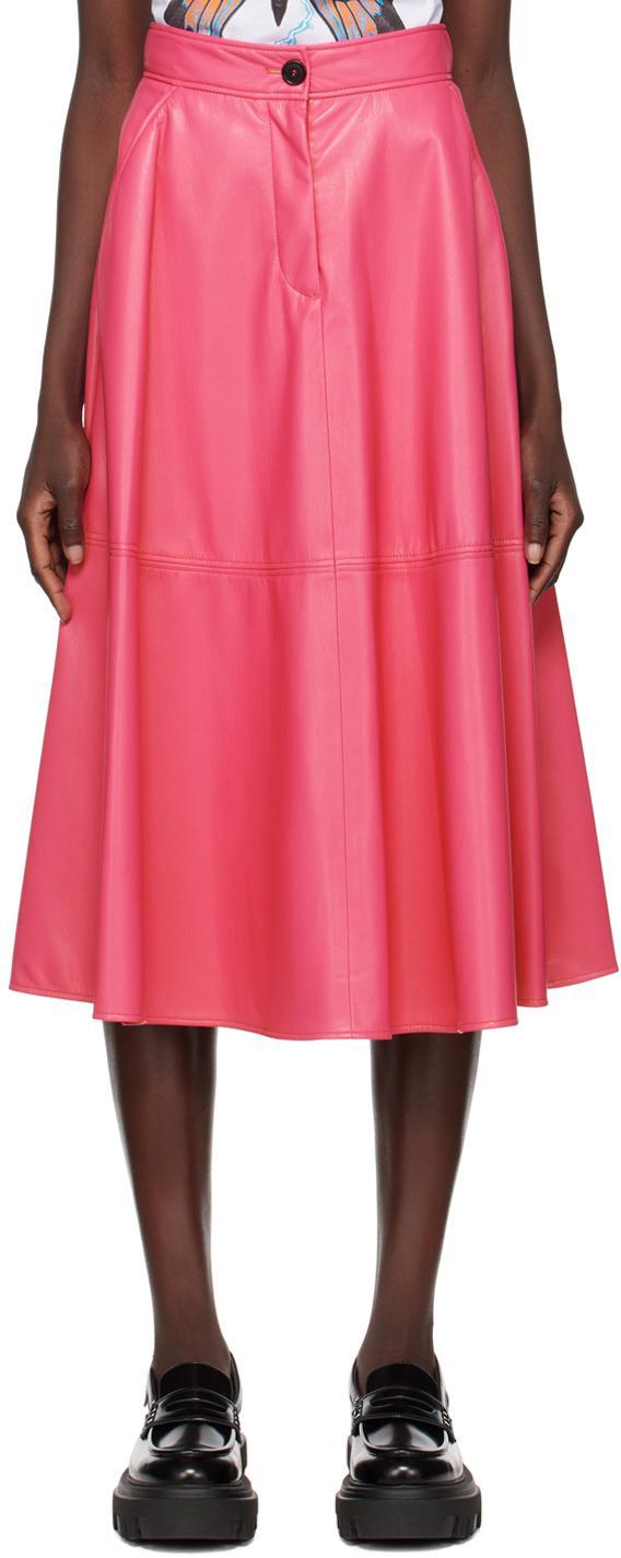 MSGM Pink Faux-leather Midi Skirt In 14 Fucshia Product Image
