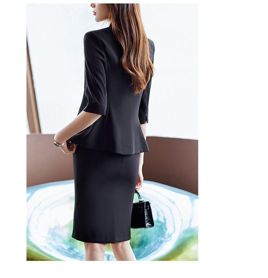 3/4-Sleeve Plain One-Buttoned Blazer / Mini Pencil Skirt Product Image