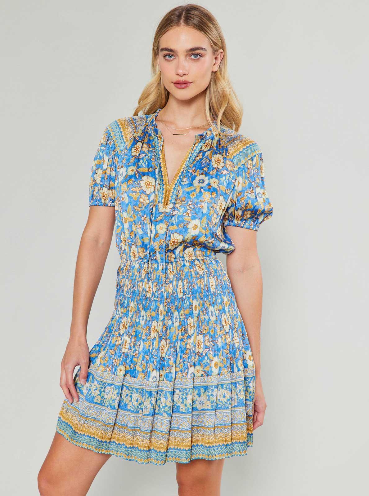 Border Printed Pleats Mini Dress Product Image