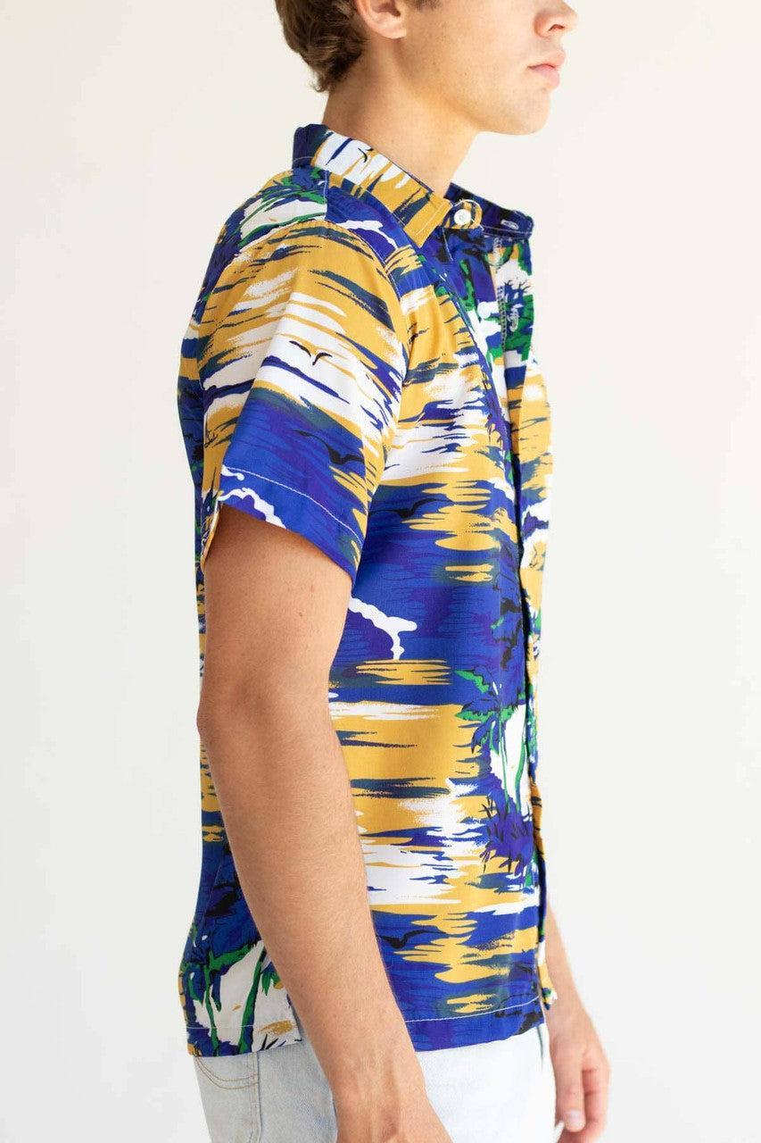 Blue & Mustard Beach Scene Hawaiian Shirt Product Image