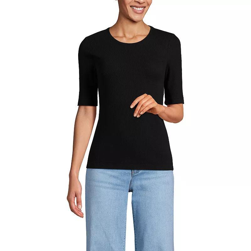 Womens Lands End Elbow Sleeve Ribbed Crewneck Tee Product Image