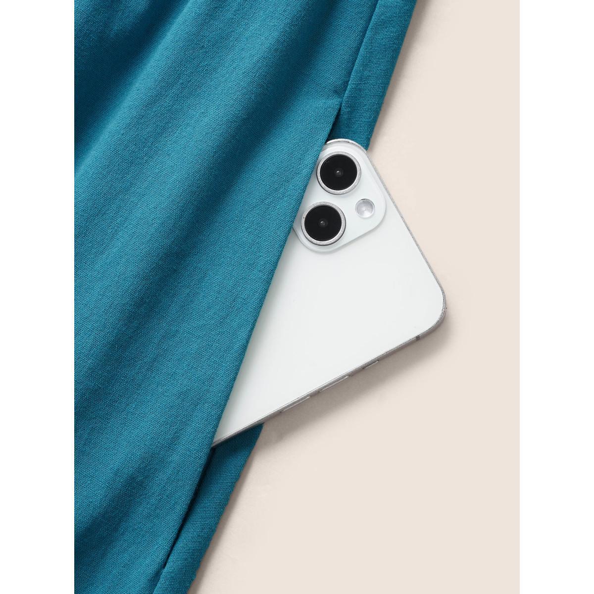 Plus Size Cotton Bandana Geometric Ruffle Cap Sleeve Midi Dress Cerulean Women Casual Ruffles V-neck Cap Sleeve Curvy BloomChic 18-20/2X Product Image