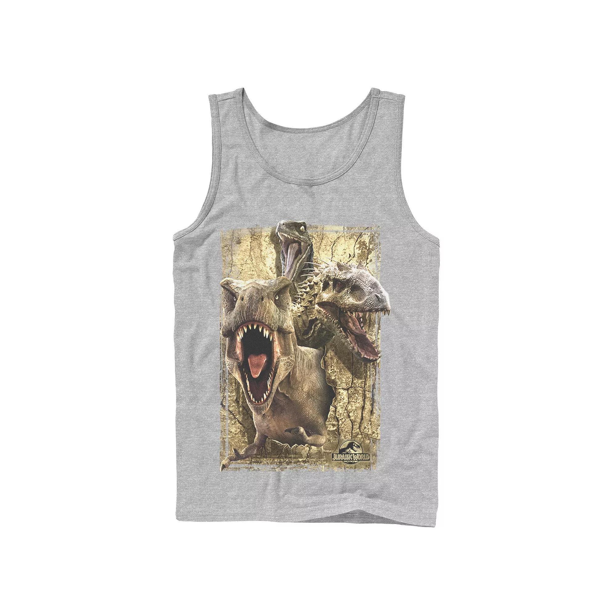 Men's Jurassic World T-Rex Indominus Rex & Raptor Tank Top, Size: Large, Athletic Grey Product Image