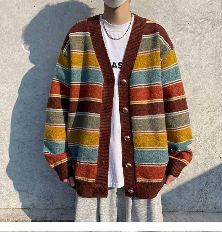 V-Neck Striped Cardigan Product Image